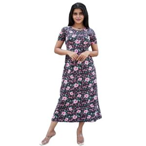 Lara Maternity Dress for Women with Sleeves Soft Feel Adjustable Back Rope Pregnancy Wear with Pockets | Relax Fit Casual Lounge Dress
