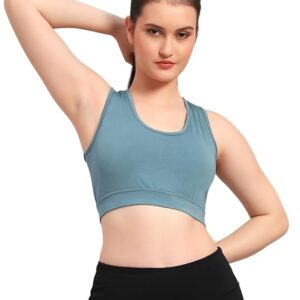 Women Full Coverage Sports Bra Top with Criss-Cross Back Design | Polyester Non-Wired Removable Pads Gym Workout Training Activewear Bra for Women Comfortable Support Fit