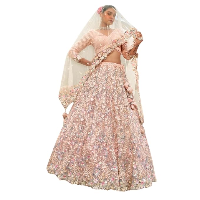 Kubera Women's Lehenga Choli Set - Traditional 3-Piece Indian Outfit with Dupatta | Wedding, Festive Ethnic Dress | Designer Lehenga for Women | Peach | Free Size