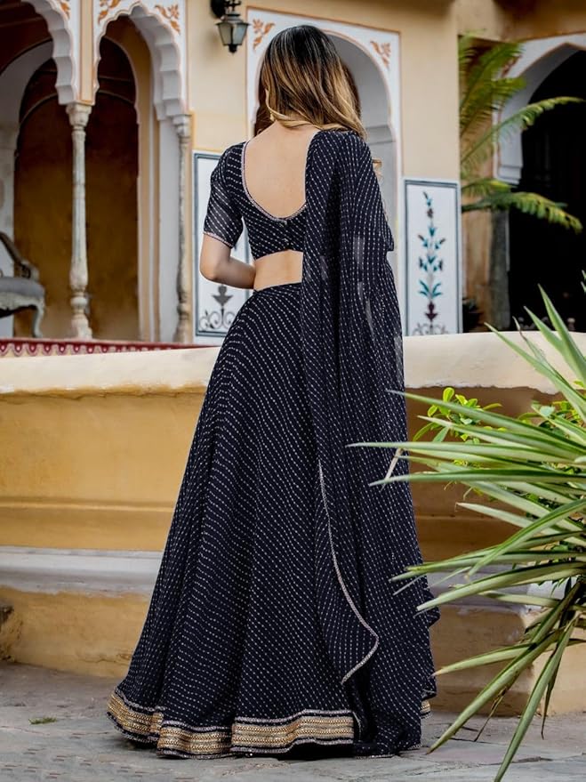 Zeel Clothing Women's Leheriya Print Pure Georgette New Semi Stitched Lehenga Choli With Dupatta (Latest-Stylish-Wedding-Designer-New) - Image 2