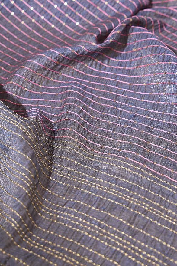 Taneira Women Grey Tissue Linen Embroidered Saree with Unstitched Blouse Piece (SABLBCHIC0101-Grey) - Image 2
