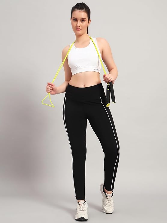 Women High Waist Ankle Length Yoga Tights with Side Piping | Nylon Slim Fit 4 Way Stretch Leggings | Workout Gym Running Training Activewear Pants for Women Comfortable Fit - Image 2