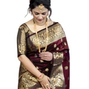 C J Enterprise Women's Pure Soft Silk Saree With Blouse Piece For Wedding