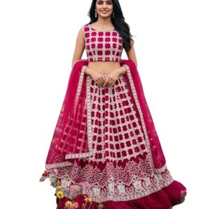 VARNI FABRICS Women's Pink Embroidered Lehenga Choli With Dupatta, Embroidery Pattern, Bridal Wear, Semi-Stitched