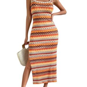 PRETTYGARDEN Tank Dress for Women 2025 Summer Casual Striped Maxi Dress Fitted Square Neck Beach Holiday Bohemian Summer Dress