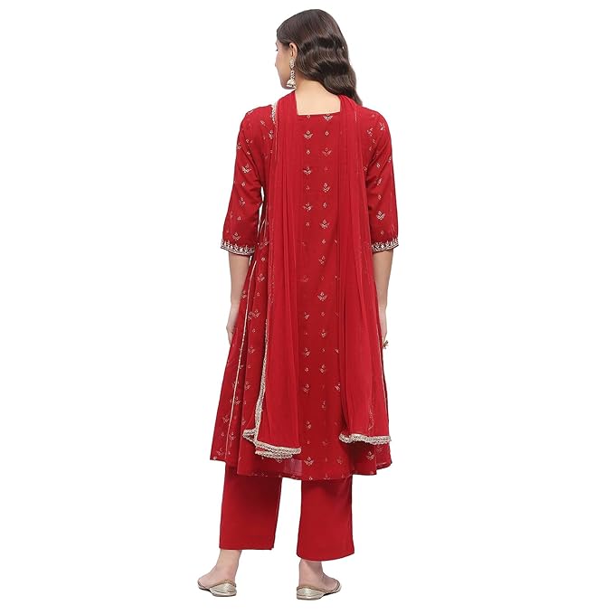 Biba Women 100% Cotton 3/4 Sleeve Round Neck Kalidar Printed Suit Set - Image 3