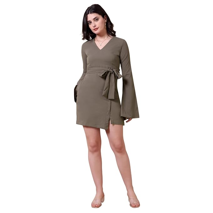 Black Banana Bell Sleeve Tie Waist Fit & Flare Mini Dress for Women & Girls