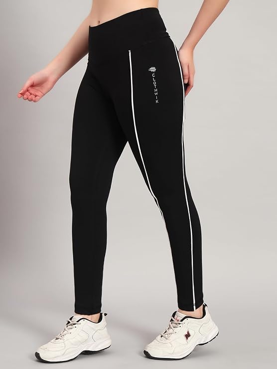 Women High Waist Ankle Length Yoga Tights with Side Piping | Nylon Slim Fit 4 Way Stretch Leggings | Workout Gym Running Training Activewear Pants for Women Comfortable Fit - Image 3