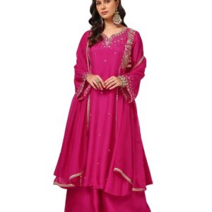 Soch Womens Fuchsia Dupion Silk Suit Set With Mirror Work