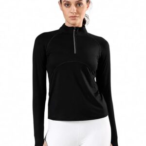 FITKIN Women's Long Sleeve Sports T-Shirt | High Neck 1/4 Zip Workout & Yoga Top | 4-Way Stretch Gym Activewear | Super Soft