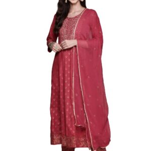 anubhutee Women's Rayon Embroidered Mirror Work Anarkali Kurta suit set with Dupatta & Pants ABWSD2350_MS_L_Mustard Yellow