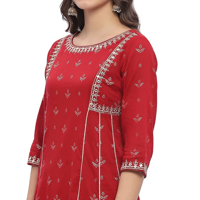 Biba Women 100% Cotton 3/4 Sleeve Round Neck Kalidar Printed Suit Set - Image 5