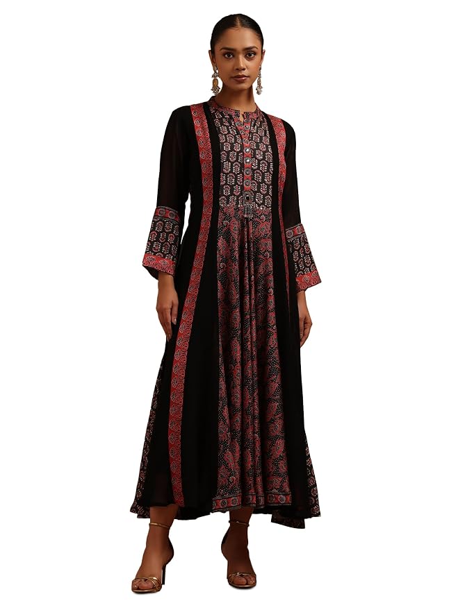 Soch Womens Georgette Floral Dress with Beads and Stones
