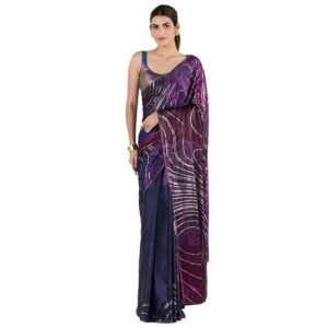 navyasa blue liva satin lite foil saree
