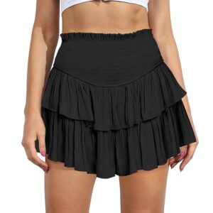 MiiVoo Women’s Summer High Waist Ruffle Short Mini Skirts Elastic Waist Solid Lined Layered Flared Pleated Beach Short Skirt