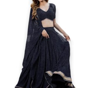 Zeel Clothing Women's Leheriya Print Pure Georgette New Semi Stitched Lehenga Choli With Dupatta (Latest-Stylish-Wedding-Designer-New)