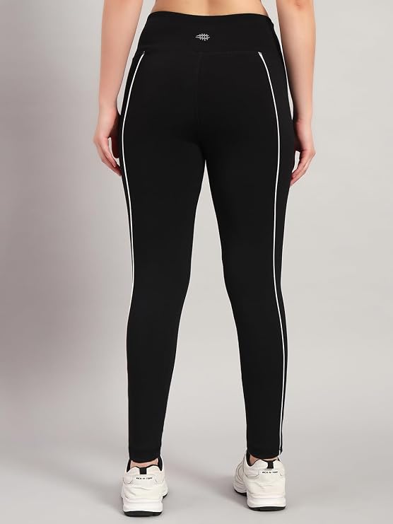 Women High Waist Ankle Length Yoga Tights with Side Piping | Nylon Slim Fit 4 Way Stretch Leggings | Workout Gym Running Training Activewear Pants for Women Comfortable Fit - Image 4