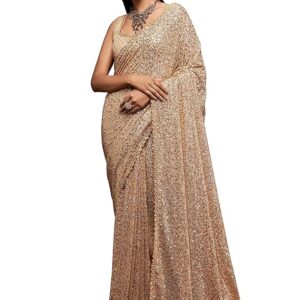 TRENDMALLS Women's Georgette Heavy Sequins Work Heavy Saree with Blouse (Latest-Sequins-Party-Saree)