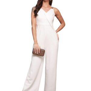 Miss Chase Women's Wine V-Neck Sleeveless Solid Wrap Regular Jumpsuit