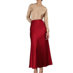 FableStreet Women Skirts High Rise A-Line Midi Skirt with Flared Fit & Lustrous Finish | Satin Fabric for Elevated Occasions & Evening Gatherings