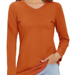 TACVASEN Women's Long-Sleeved V-Neck Shirts Casual Tops Cotton T-Shirt Basic Tees