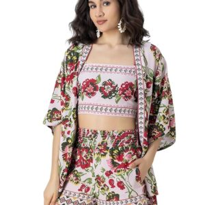 Moomaya Women's Printed 3 Piece Cord Set, Vacation Co-Ords For Summer, Resort Beach Wear