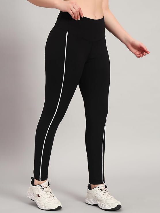 Women High Waist Ankle Length Yoga Tights with Side Piping | Nylon Slim Fit 4 Way Stretch Leggings | Workout Gym Running Training Activewear Pants for Women Comfortable Fit - Image 5