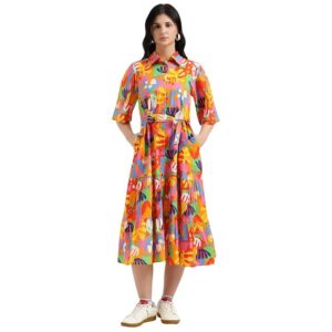United Colors of Benetton Regular Fit Spread Collar Printed Dress - 26P4WVDRL164I901