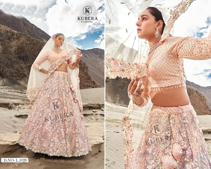 Kubera Women's Lehenga Choli Set - Traditional 3-Piece Indian Outfit with Dupatta | Wedding, Festive Ethnic Dress | Designer Lehenga for Women | Peach | Free Size - Image 2