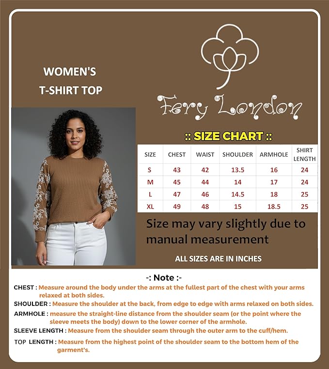 Women’s Textured Knit Top with Embroidered Lace Sleeves | Full Sleeve Casual Wear Top for Women | Round Neck Elegant T-Shirt - Image 5