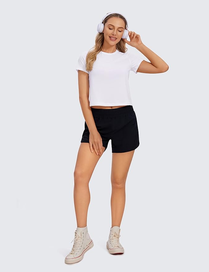 CRZ YOGA Women's Pima Cotton Short Sleeve Crop Tops High Neck Cropped Workout Shirts Yoga Athletic Casual T-Shirt - Image 4