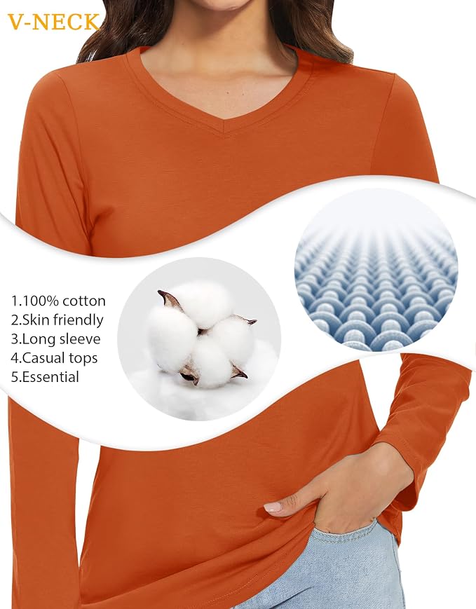 TACVASEN Women's Long-Sleeved V-Neck Shirts Casual Tops Cotton T-Shirt Basic Tees - Image 4