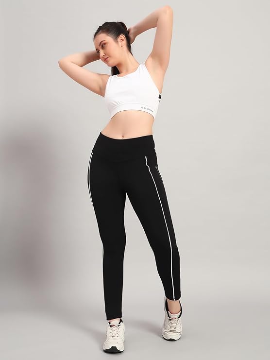Women High Waist Ankle Length Yoga Tights with Side Piping | Nylon Slim Fit 4 Way Stretch Leggings | Workout Gym Running Training Activewear Pants for Women Comfortable Fit - Image 6