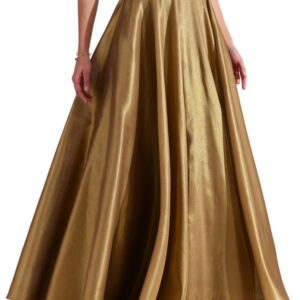 Pink Fort Women's Tissue Handwoven A-Line Skirt | Flared Silhouette with Functional Pockets for Evening Occasion | Gold