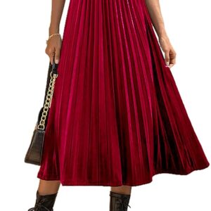 HERBATOMIA Women’s Floral Print Midi Skirt Casual High Elastic Waist Zipper Vintage Long Boho Skirts for Women