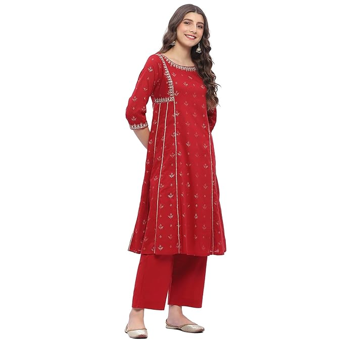 Biba Women 100% Cotton 3/4 Sleeve Round Neck Kalidar Printed Suit Set - Image 6