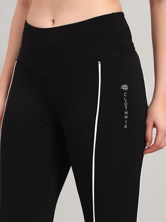 Women High Waist Ankle Length Yoga Tights with Side Piping | Nylon Slim Fit 4 Way Stretch Leggings | Workout Gym Running Training Activewear Pants for Women Comfortable Fit - Image 7